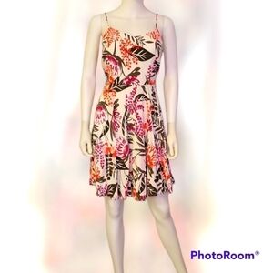 OLD NAVY 1990s Tropical Leaves Spaghetti Strap Smock Summer Slip Dress